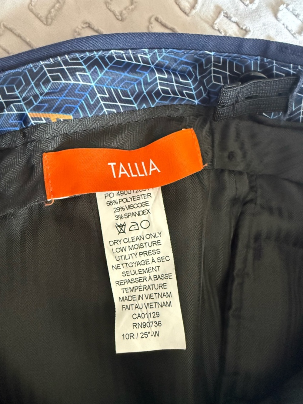TALLIA Navy Dress Pants with Geometric Waistband Accent - Picture 5 of 5